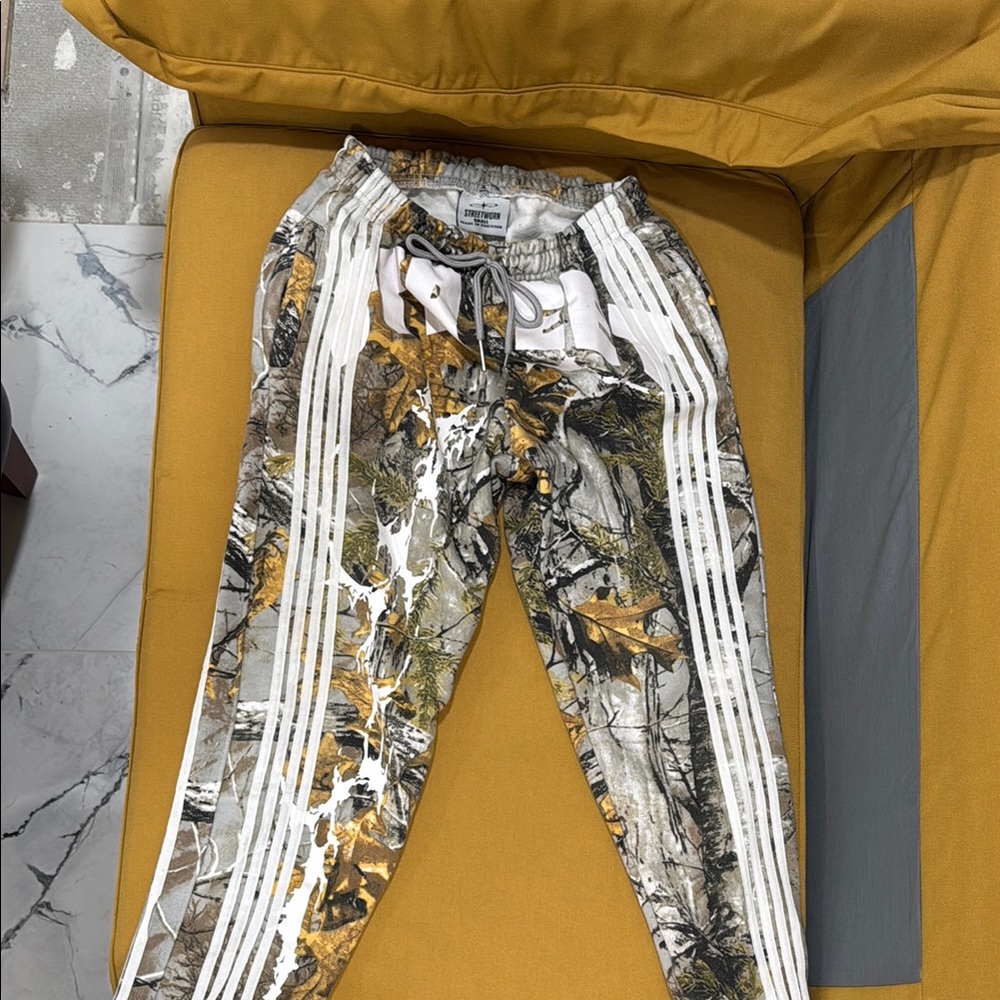 Camo Joggers with White Stripes